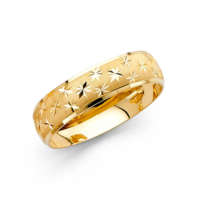 14K Yellow Gold Diamond-Cut Wedding Trio Set on White Background