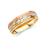 14K Tri-Color Gold Diamond-Cut Leaf & Cross Men's Wedding Band