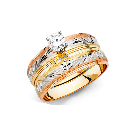 14K Tricolor Gold Ribbon Wedding Trio Set