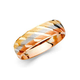 14K Tri-Color Gold Diamond-Cut Diagonal Facet Men's Wedding Band