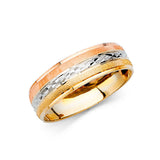 14K Tri-Color Gold Diamond-Cut Stripe Men's Wedding Band