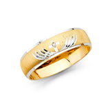 14K Two-Tone Gold CZ Leaf Wedding Trio Set — Men's Wedding Band on White Background