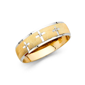 14K Two-Tone Gold Brushed Cross Men's Wedding Band