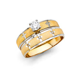 14K Two-Tone Gold Cross Wedding Trio Set