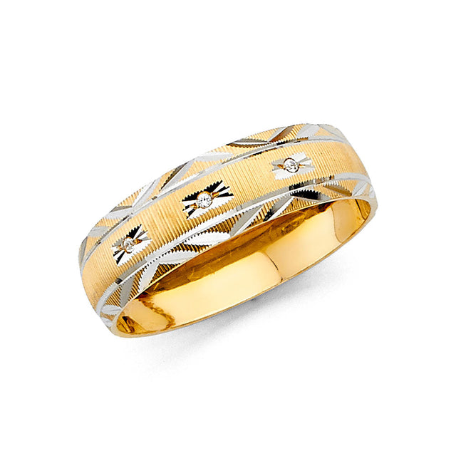 14K Two-Tone Gold CZ Star Wedding Trio Set — Men's Wedding Band on White Background