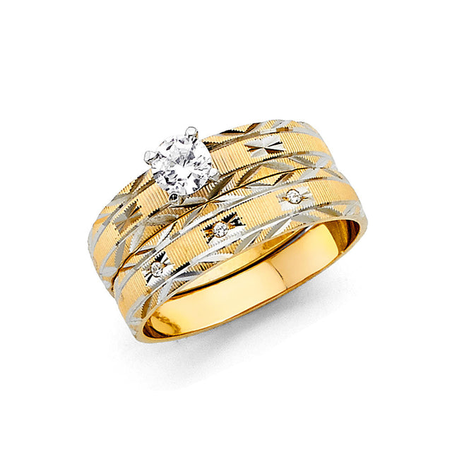 14K Two-Tone Gold Star Wedding Trio Set