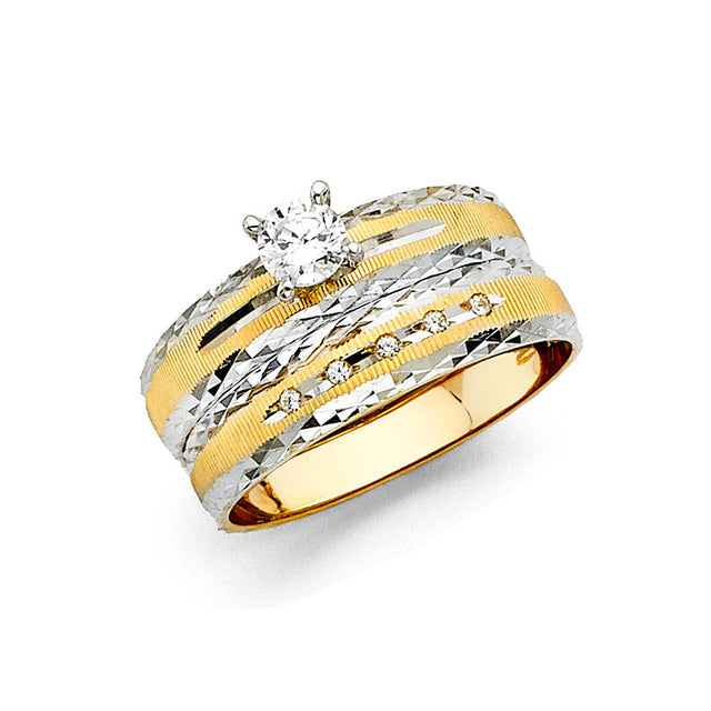 14K Two-Tone Gold Ribbon Wedding Trio Set