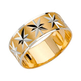 14K Two-Tone Gold 8mm Diamond-Cut Starburst Wedding Band