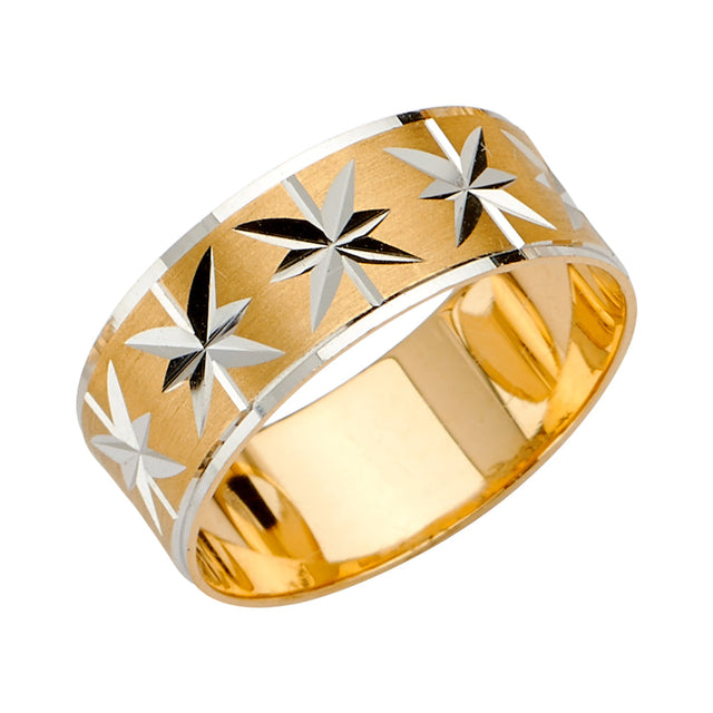 14K Two-Tone Gold 8mm Diamond-Cut Starburst Wedding Band