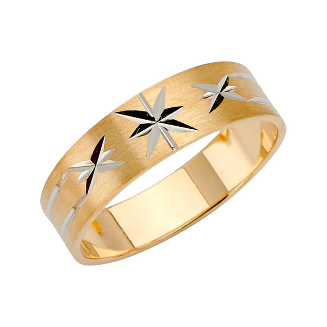 14K Two-Tone Gold 6mm Diamond-Cut Star Wedding Band