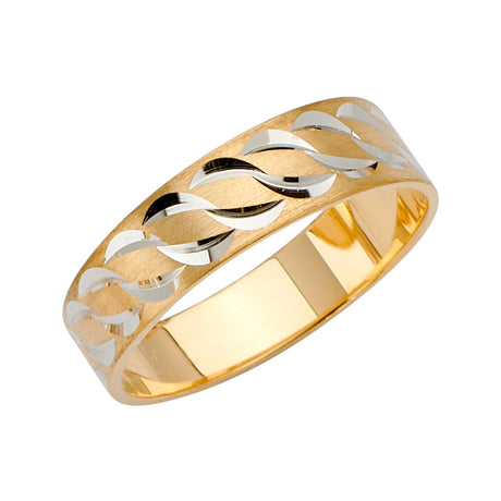 14K Two-Tone Gold 6mm Diamond-Cut Wave Wedding Band