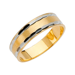 14K Two-Tone Gold 6mm Grooved Diamond-Cut Wedding Band