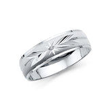 14K White Gold Diamond-Cut Starburst Men's Wedding Band