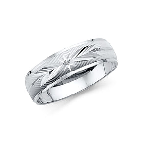 14K White Gold Diamond-Cut Starburst Men's Wedding Band