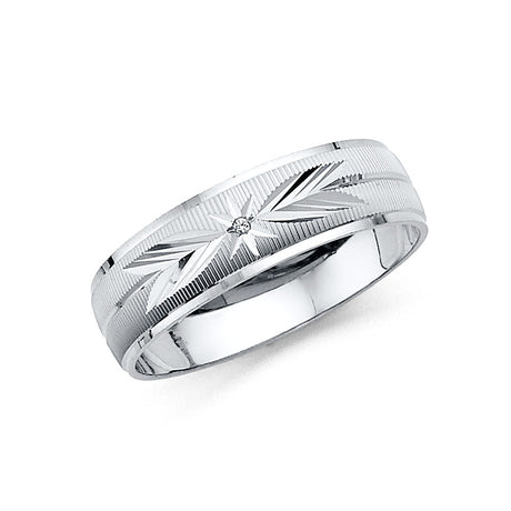 14K White Gold Diamond-Cut Starburst Men's Wedding Band