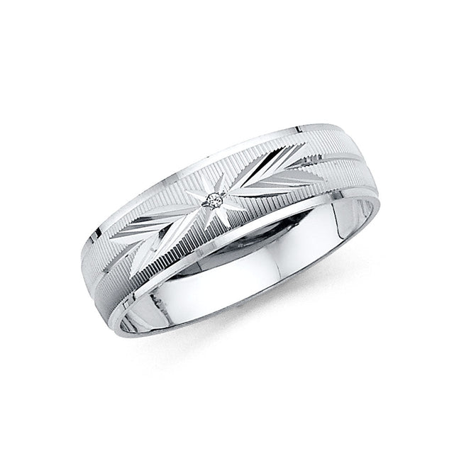 14K White Gold Diamond-Cut Starburst Men's Wedding Band