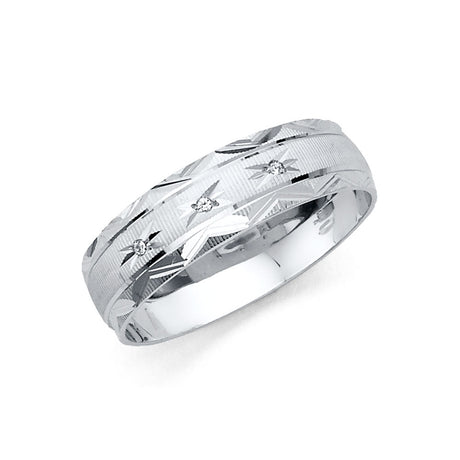 14K White Gold Diamond-Cut Starburst Men's Wedding Band