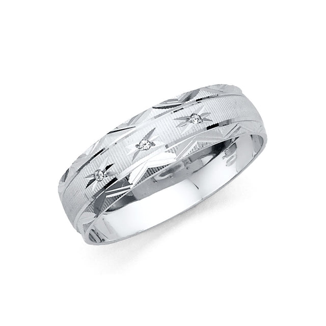 14K White Gold Diamond-Cut Starburst Men's Wedding Band