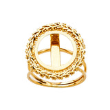 14K Yellow Gold 2 Pesos Bola Coin Frame Ring