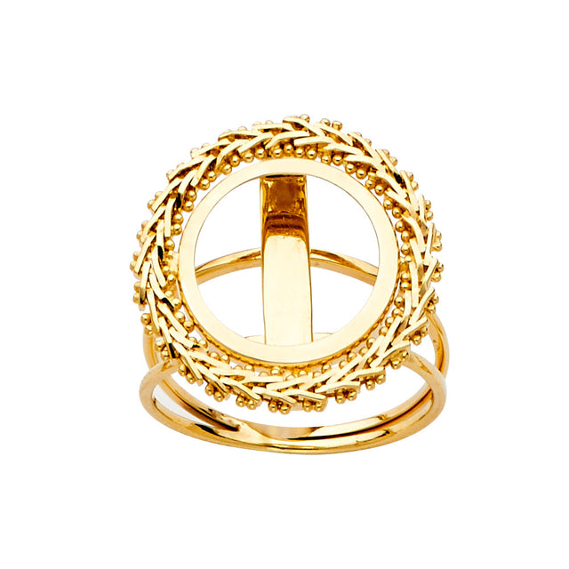 14K Yellow Gold 2 Pesos Bola Coin Frame Ring