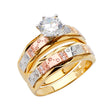 14K Tricolor Gold Mosaic Wedding Trio Set