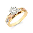 14K Tricolor Gold Round Stone Mosaic Engagement Ring