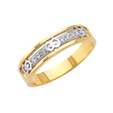 14K Two-Tone Gold Scroll & Milgrain CZ Men's Wedding Band