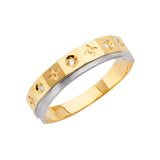14K Two-Tone Gold Floral & Bezel Station Men's Wedding Band