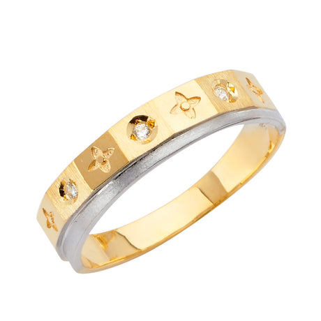 14K Two-Tone Gold Engraved Floral Men's Wedding Band