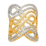 14K Two-Tone Gold Pavé Infinity Crossover Ring on White Background