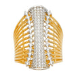 14K Two-Tone Gold Pavé Ribbed Dome Statement Ring on White Background