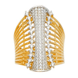 14K Two-Tone Gold Pavé Ribbed Dome Statement Ring on White Background