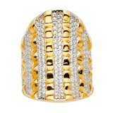 14K Two-Tone Gold Pavé Striped Dome Statement Ring on White Background