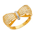 14K Two-Tone Gold Pavé Bow-Tie Ring on White Background