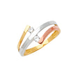 14K Tricolor Gold Two-Stone Bypass Ring on White Background