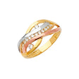 14K Tricolor Gold Pavé Slim Crossover Ring on White Background