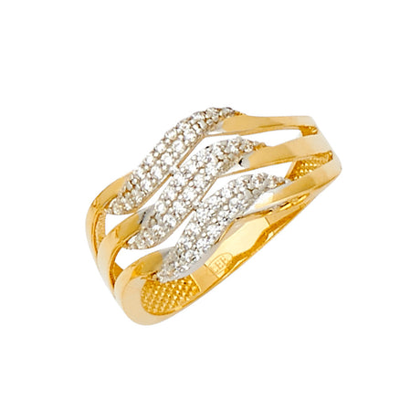 14K Two-Tone Gold Pavé Bypass Ring on White Background