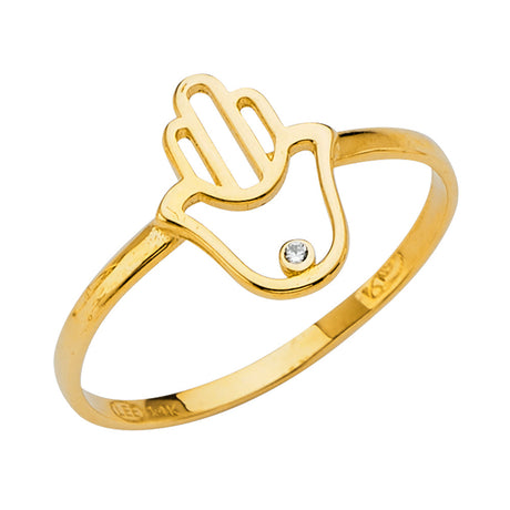 14K Yellow Gold Hamsa Hand Ring on White Background