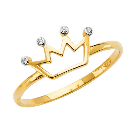 14K Two-Tone Gold Petite Crown Ring on White Background