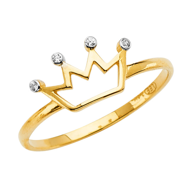 14K Two-Tone Gold Petite Crown Ring on White Background