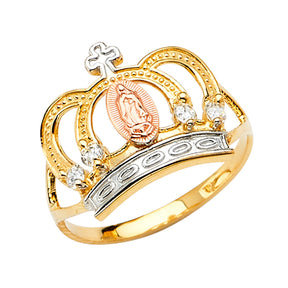 14K Tri-Color Gold Crown Guadalupe Ring
