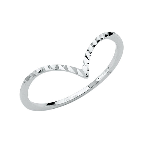 14K White Gold Diamond-Cut V-Shape Chevron Band Ring