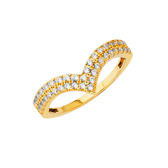 14K Yellow Gold V-Shape Chevron Pave Ring