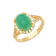 14K Yellow Gold Oval Green Jade Halo Ring