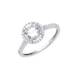 14K White Gold Round Halo Pavé Engagement Ring on White Background