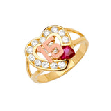 14K Two-Tone Gold Quinceanera 15 Anos Heart Ring with Teardrop Accent
