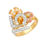 14K Tri-Color Gold Quinceanera 15 Anos Statement Ring