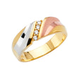 14K Tri-Color Gold Prong-Set Diagonal CZ Men's Wedding Band