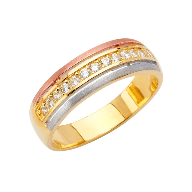 14K Tri-Color Gold Diagonal Channel Trio-Set Men's Wedding Band
