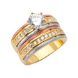 14K Tricolor Gold Diagonal Channel Wedding Trio Set on White Background